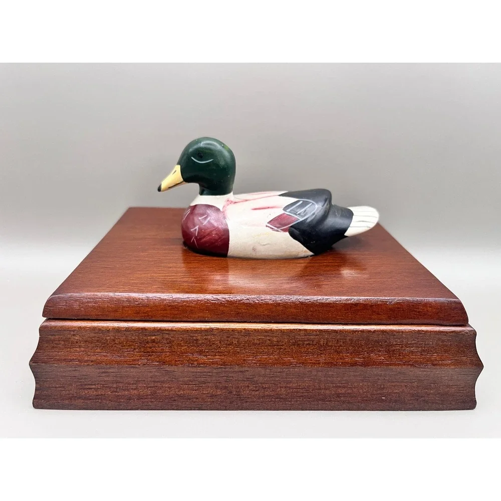 Vtg 1981 Albert E Price‎ Wooden Mallard Duck Decoy Playing Card Trinket Box